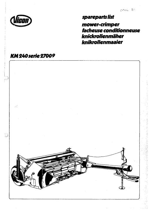 Vicon KM 240 all Parts Manual Catalog Pdf Download