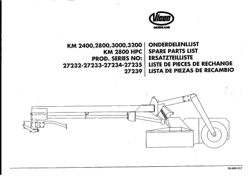 Vicon KM 2400 2800 3000 3200 2800HPC Mower Conditioner 1996 Parts Manual Catalog Pdf Download