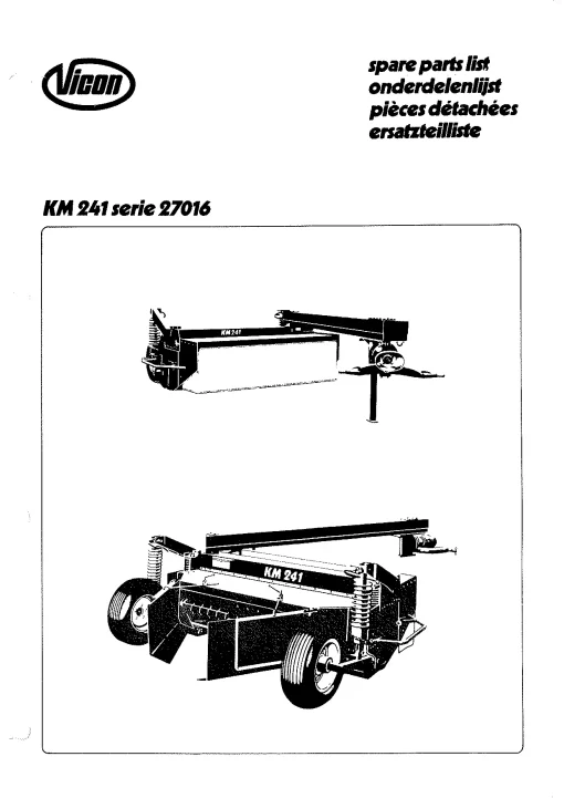 Vicon KM 241 all Parts Manual Catalog Pdf Download