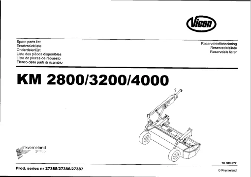 Vicon KM 2800 3200 4000 Mowers Disc Plain 2003 Sn 27385 27386 27387 Parts Manual Catalog Pdf Download