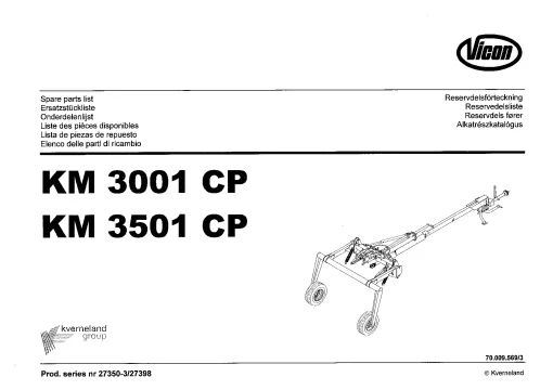 Vicon KM 3001 3501 CP Mower Conditioner 2004 Sn 27350-3 27398 Parts Manual Catalog Pdf Download