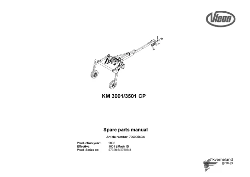 Vicon KM 3001 3501 CP Mower Conditioner 2006 Sn 27350-6 27398-3 Parts Manual Catalog Pdf Download