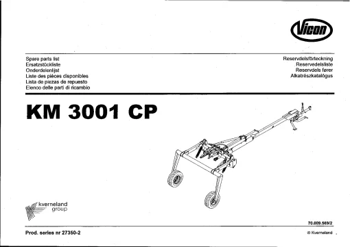 Vicon KM 3001 CP Mower Conditioner 2003 Sn 27350-2 Parts Manual Catalog Pdf Download