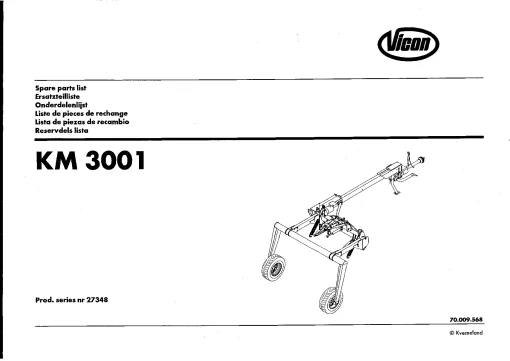 Vicon KM 3001 Mower Conditioner 2001-2002 Sn 27348 Parts Manual Catalog Pdf Download