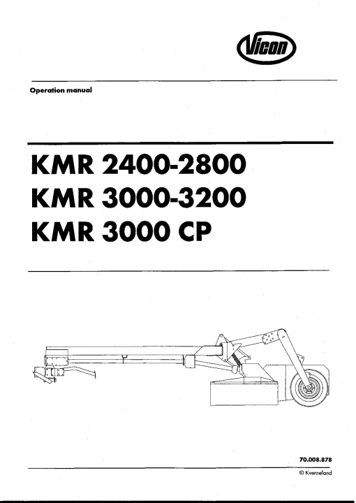 Vicon KMR 2400 2800 3000 3200 CP Mower Conditioner 1998-2000 Operation Maintenance Manual PDF download