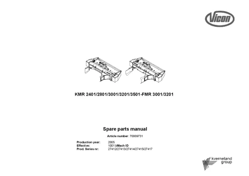 Vicon KMR 2401 2801 3001 3201 3501-FMR 3001 3201 Mower Conditioner 2005 Parts Manual Catalog Pdf Download