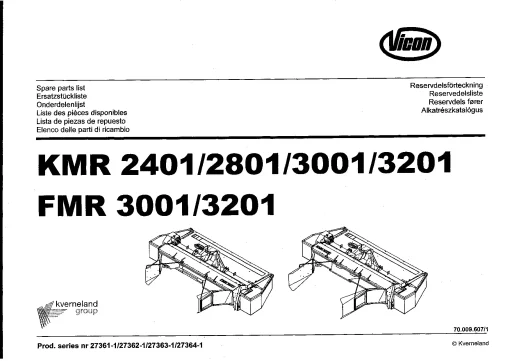 Vicon KMR 2401 2801 3001 3201 FMR 3001 3201 Mower Conditioner 2003 Parts Manual Catalog Pdf Download