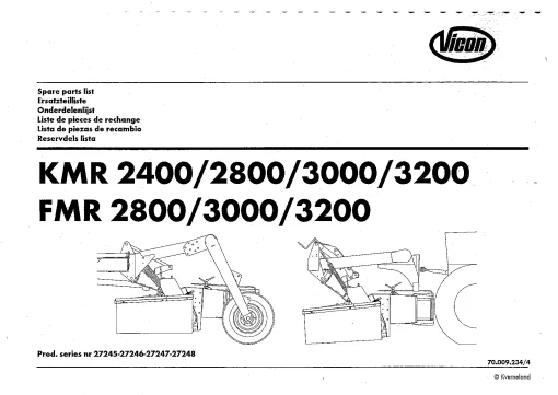 Vicon KMR FMR - 2400 2800 3000 3200 Mower Conditioner 1999 Parts Manual Catalog Pdf Download