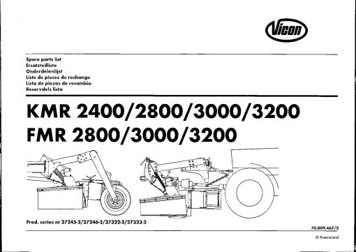 Vicon KMR FMR - 2400 2800 3000 3200 Mower Conditioner 2000 Parts Manual Catalog Pdf Download