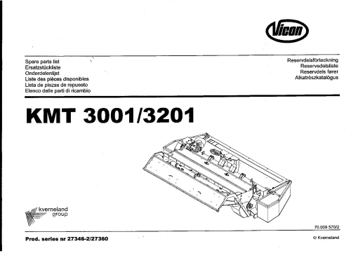 Vicon KMT 3001 3201 Mower Conditioner 2003 Sn 27346 27360 Parts Manual Catalog Pdf Download