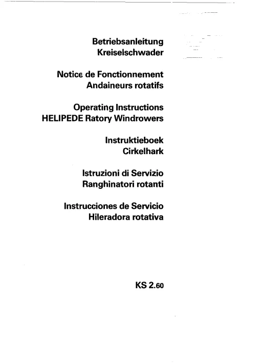 Vicon KS 2.60 Rakes multi rotors 1989 Operation Maintenance Manual PDF download