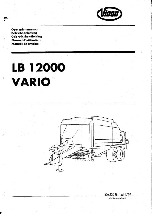 Vicon LB 12000 Vario Balers Big Square 1999 Operation Maintenance Manual PDF download