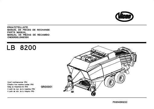 Vicon LB 8200 Balers Big Square P204GR2(3) Parts Manual Catalog Pdf Download