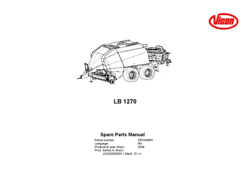 Vicon LB1270 Balers Big Square 2009 Parts Manual Catalog Pdf Download