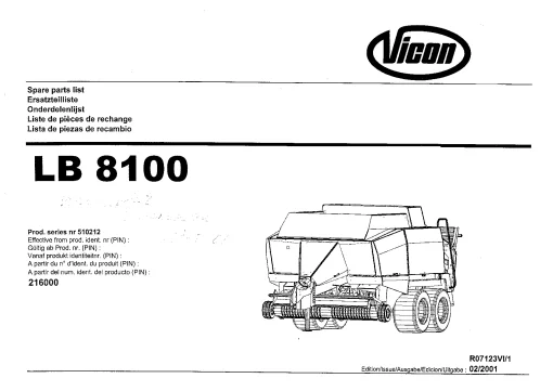 Vicon LB8100 Balers Big Square 2001 R07123VI_1 Parts Manual Catalog Pdf Download