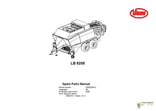 Vicon LB8200 Balers Big Square 2006 Sn GR00101 Parts Manual Catalog Pdf Download