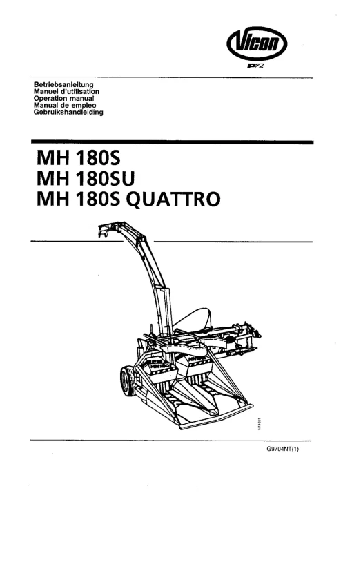 Vicon MH 180S- U, QUATTRO Maize choppers 1997 Operation Maintenance Manual PDF download