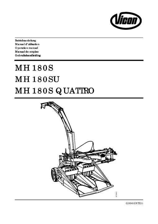 Vicon MH 180S U Quattro Maize choppers 14NT01 Operation Maintenance Manual PDF download