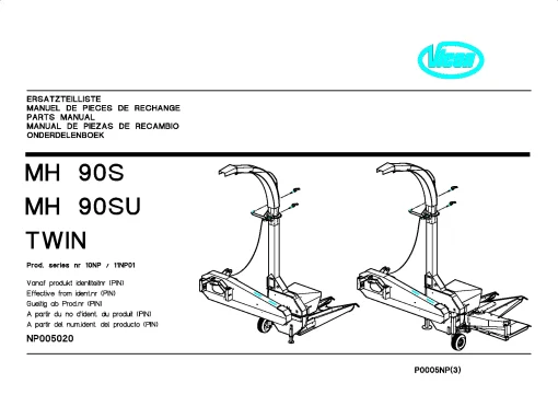 Vicon MH 90S 90SU Twin Maize choppers 11NP01 Parts Manual Catalog Pdf Download