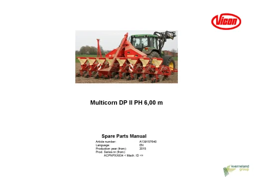 Vicon Muiticorn DP II PH 6.00m Precision drills 2015 Parts Manual Catalog Pdf Download