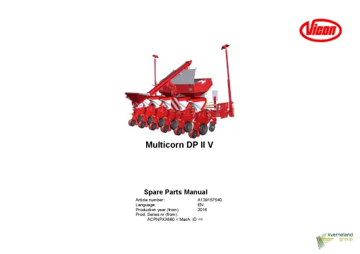 Vicon Muiticorn DP II V Precision drills 2015 Parts Manual Catalog Pdf Download