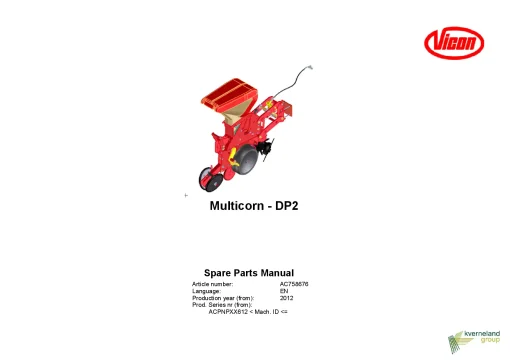 Vicon Muiticorn DP2 Precision drills 2012 Sn 612 Parts Manual Catalog Pdf Download