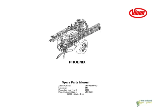 Vicon Phoenix Sprayers Trailed 2009 Sn 01002 Parts Manual Catalog Pdf Download