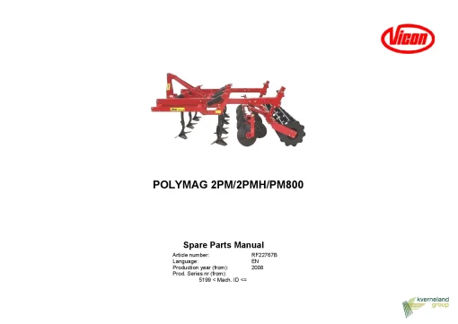 Vicon Polymag 2PM 2PMH PM800 Cultivators stubble 2008 Sn 5199- Parts Manual Catalog Pdf Download