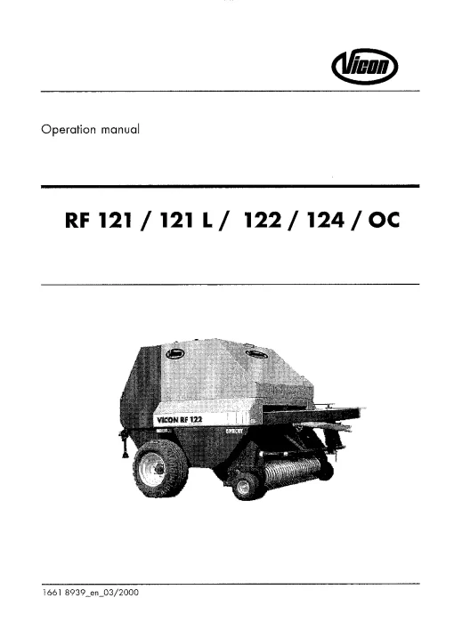 Vicon RF- 121 121L 122 124 -OC Balers Round 2000 Parts Manual Catalog Pdf Download