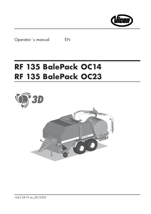 Vicon RF 135 BalePack- OC14 CO23 Round Baler wrapper 2005 Operation Maintenance Manual PDF download