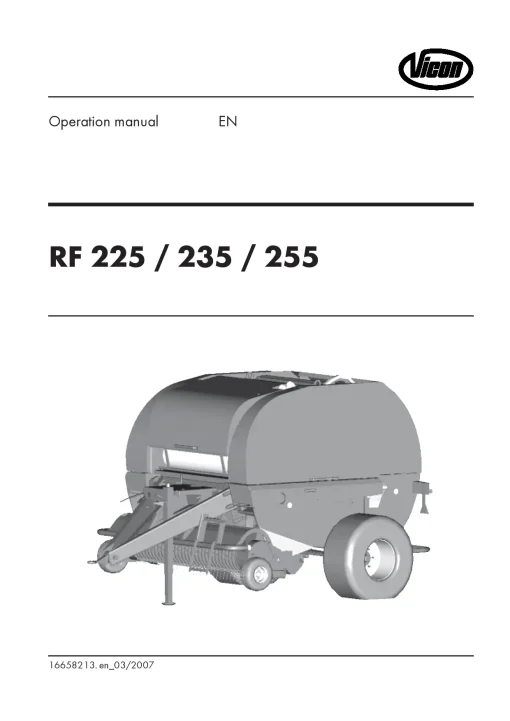 Vicon RF - 225 235 255 Balers Round 2007 Operation Maintenance Manual PDF download