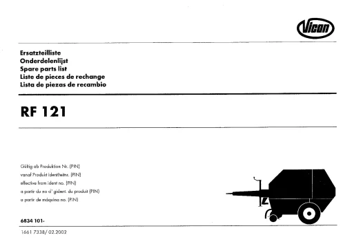 Vicon RF121 Round Balers 2002 Parts Manual Catalog Pdf Download