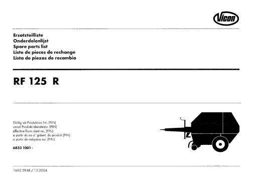Vicon RF125 R Round Balers 2004 Parts Manual Catalog Pdf Download