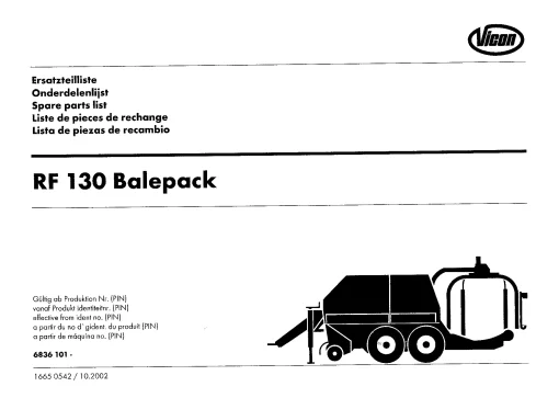Vicon RF130 BP Round Baler wrapper Parts Manual Catalog Pdf Download