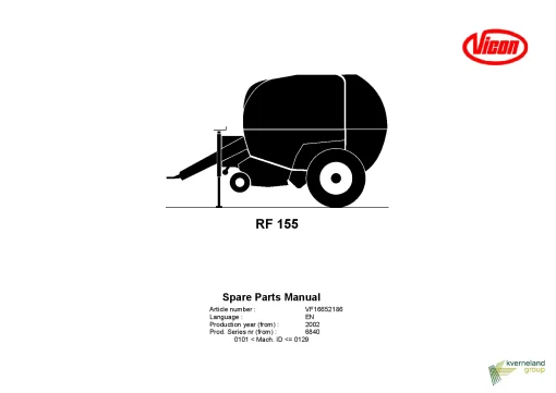 Vicon RF155 Round Balers Fixed chamber 2005 Parts Manual Catalog Pdf Download