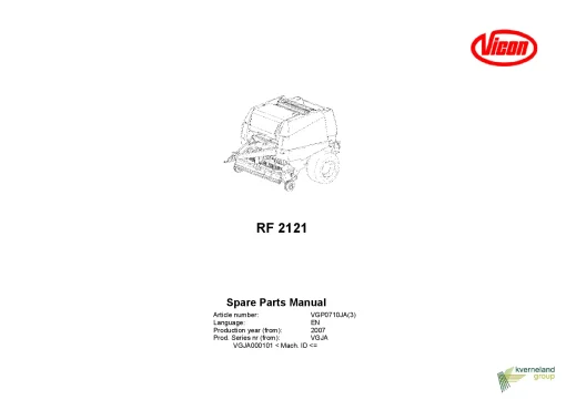 Vicon RF2121 Balers Round 2007 Parts Manual Catalog Pdf Download