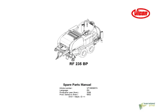 Vicon RF235 BP Round Baler wrapper 2006 Parts Manual Catalog Pdf Download