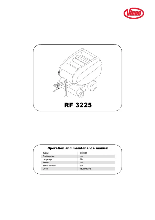 Vicon RF3225 Round Baler 2010 Operation Maintenance Manual PDF download