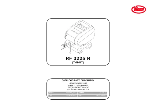Vicon RF3225R (T-N-NT) Round Balers Fixed chamber 2012 Parts Manual Catalog Pdf Download
