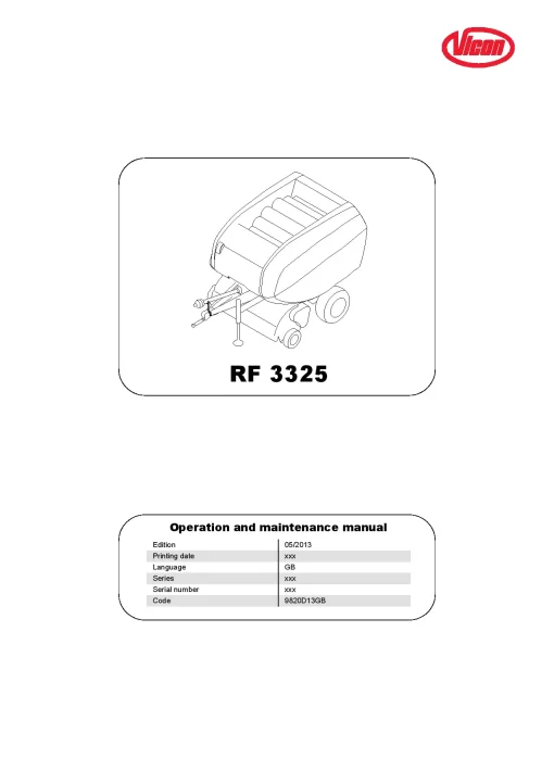 Vicon RF3325 Round Balers 2013 Operation Maintenance Manual PDF download