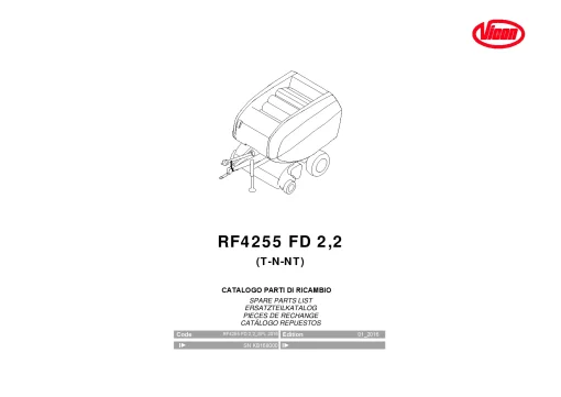 Vicon RF4255 FD 2.2 (T-N-NT) Round Balers 2016 Parts Manual Catalog Pdf Download