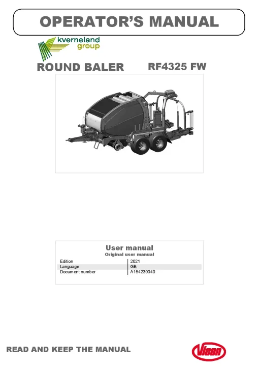 Vicon RF4325 Flexiwrap Round Baler wrapper 2021 Operation Maintenance Manual PDF download