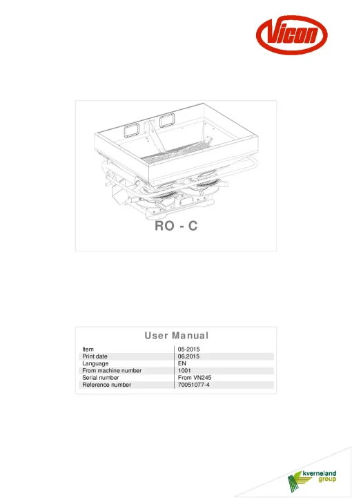 Vicon RO -C Spreaders Disc Rear mounted 06.2015 Operation Maintenance Manual PDF download
