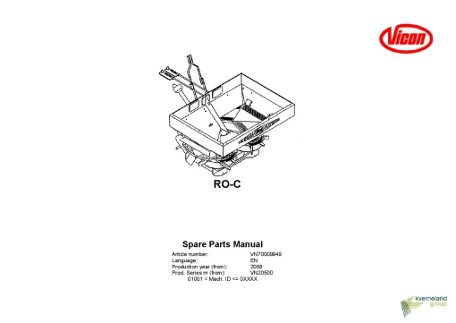 Vicon RO C Spreaders Disc Rear mounted 2008 Sn 01001- Parts Manual Catalog Pdf Download