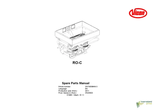 Vicon RO C Spreaders Disc Rear mounted 2011 Sn 01866- Parts Manual Catalog Pdf Download