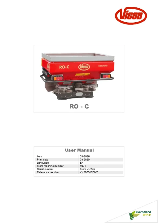 Vicon RO -C Spreaders Disc Rear mounted 2020 Operation Maintenance Manual PDF download