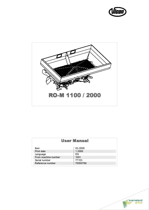 Vicon RO M 1100 2000 Spreaders Disc Rear mounted 2006 Operation Maintenance Manual PDF download