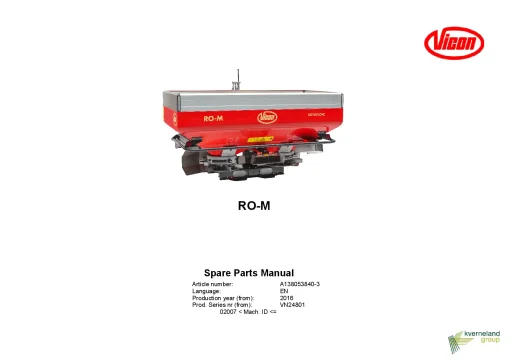 Vicon RO M Spreaders Disc Rear mounted 2016 Sn 02007 Parts Manual Catalog Pdf Download