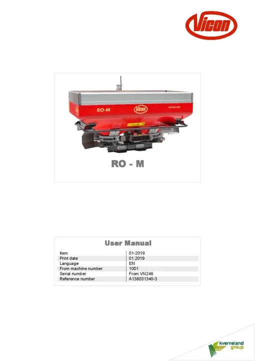 Vicon RO M Spreaders Disc Rear mounted 2019 Operation Maintenance Manual PDF download