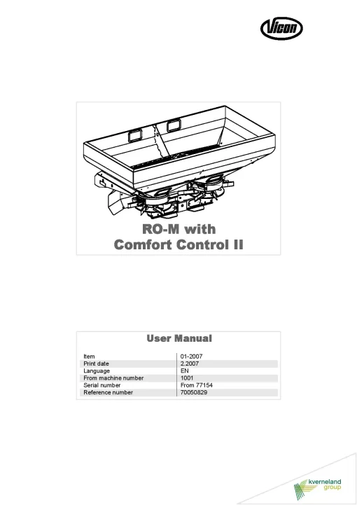 Vicon RO M with Comfort Control II Spreaders Disc Rear mounted 01.2007 Operation Maintenance Manual PDF download